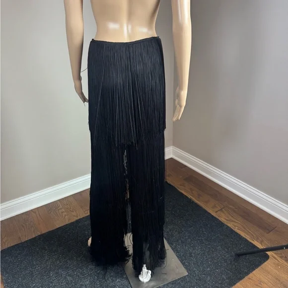 AKIRA Black Fringe Palazzo Pants Festival Rave Western Wide Leg 1X NWT - Picture 3 of 5
